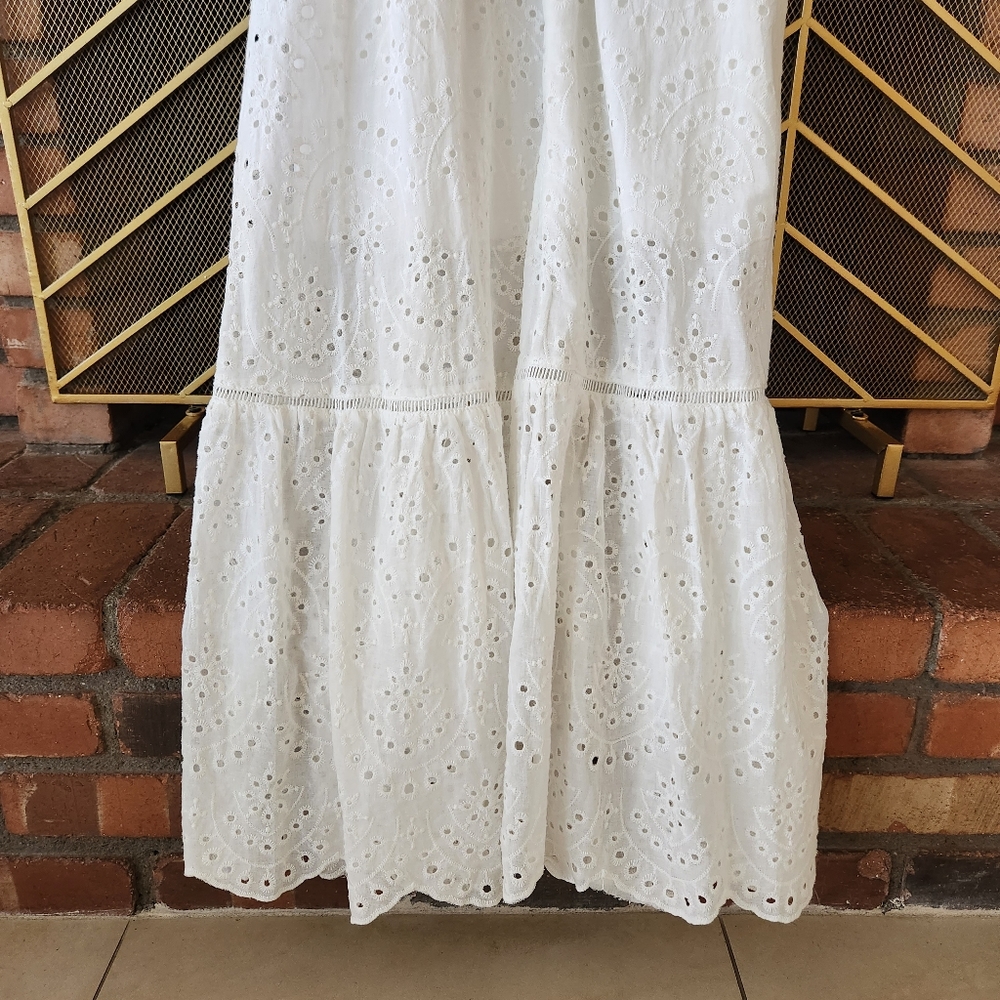 Simplee White Babydoll Eyelet Crochet Maxi Dress - Picture 8 of 15